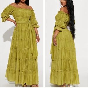 Fashion Nova Dress Chartreuse Maxi Tier